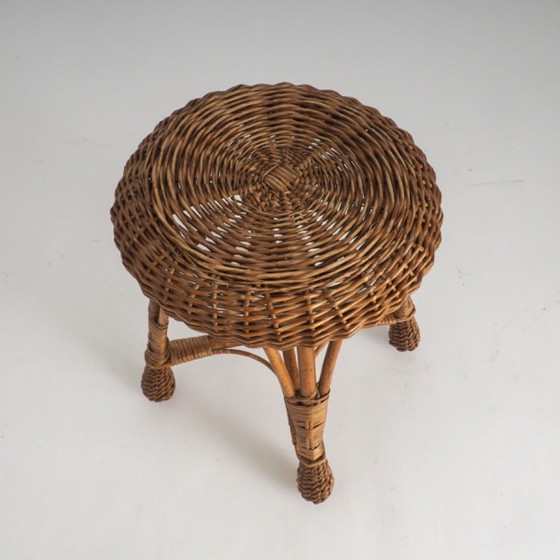Image 1 of Tabouret vintage en rotin et osier – Support pour plantes
