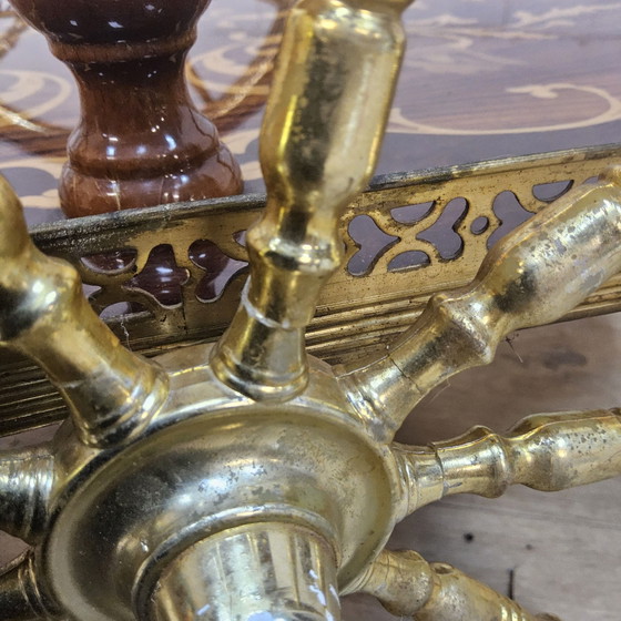 Vintage Italian Bar Cart (inlay work) romantic, Brass, Wood, Brown (photo 15 of 15)