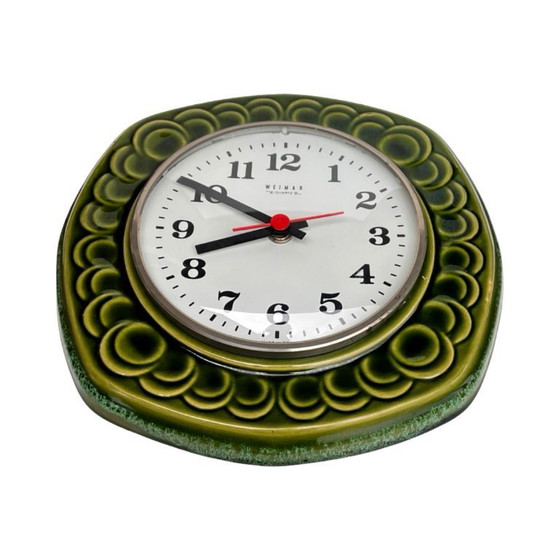Image 1 of Grüne Keramik-Wanduhr, Weimar, Deutschland (DDR) – 1970er Jahre