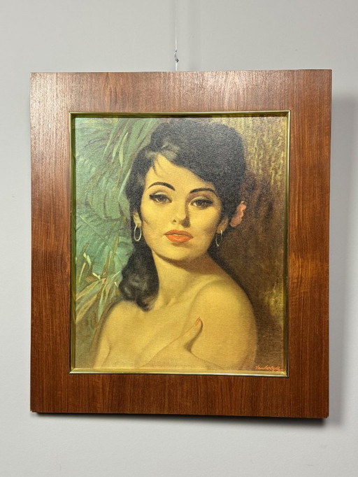 Portrait of a young woman (Lolita) by Vandersyde. Printed canvas in wooden frame, 1970s