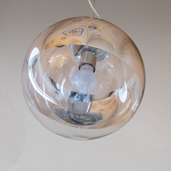 Image 1 of 1x Italian Modern Space Age Pendant Light, Glass & Silver Metal, 1980s