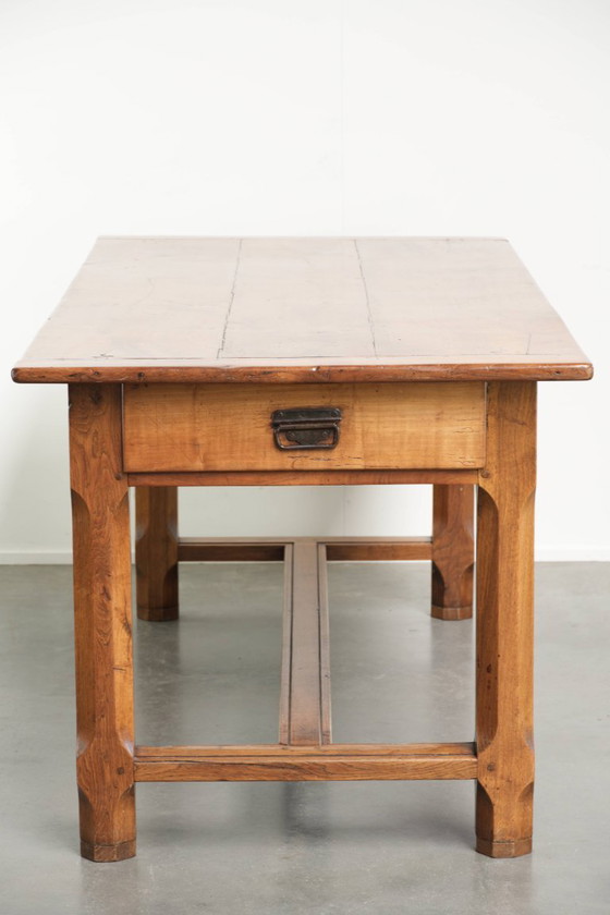 Characterful Antique French Dining Table from the 18th Century with a Fruitwood Top and an Oak Base (photo 6 of 13)