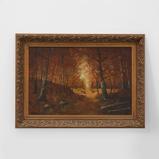 Signiertes französisches Ölgemälde auf Leinwand, das einen Wald darstellt, Paris, 1926