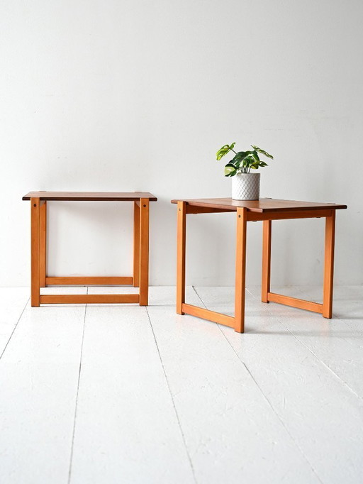 Pair of Vintage Scandinavian Nesting Tables in Teak and Beech