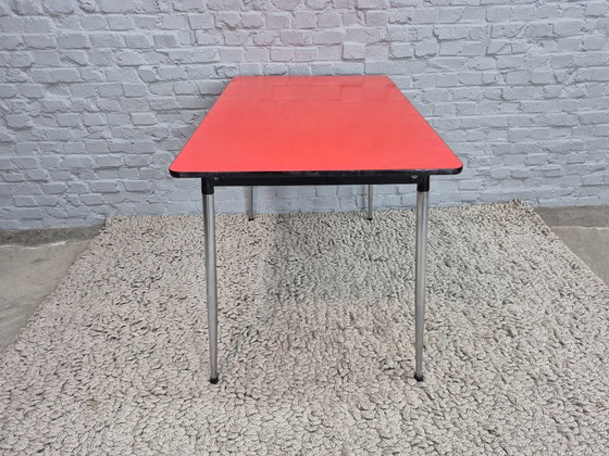 Image 1 of Vintage Design Rectangular Extendable Formica Kitchen Table in Orange with Chrome Legs – The Netherlands, 1960s
