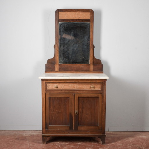 Kleiner Waschtischschrank mit Spiegel und Marmorplatte