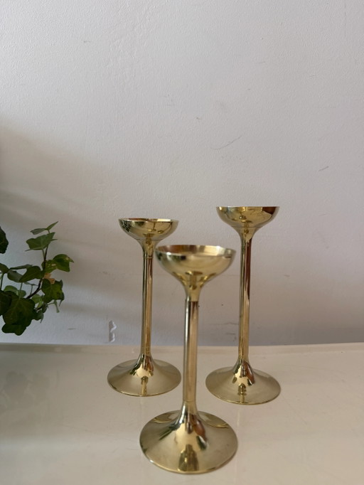 Set of 3 brass candlesticks
