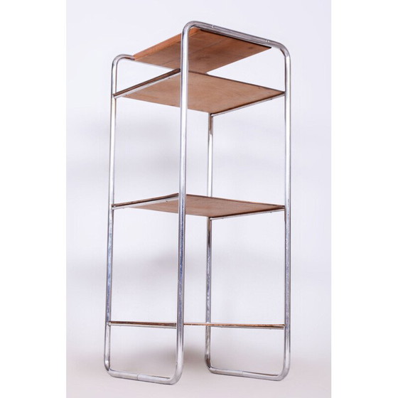 Image 1 of Etagère vintage Bauhaus en acier chromé et chêne par Marcel Breuer pour Slezak Factories, Tchécoslovaquie 1930