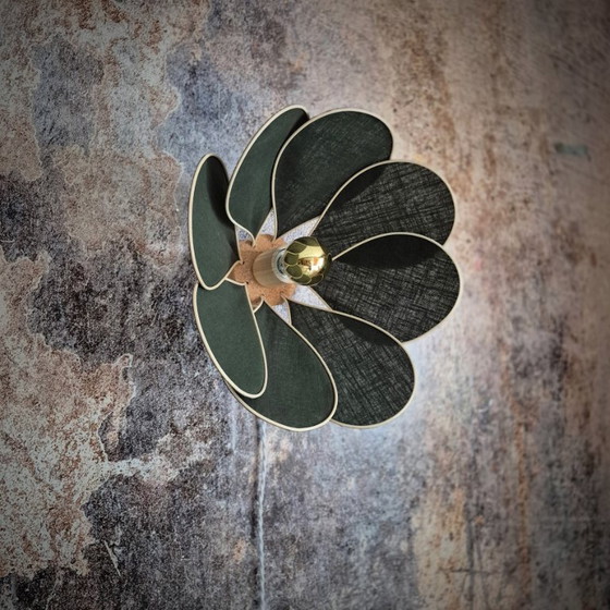 Image 1 of Flower wall lamp, Nymphéa model, 8 petals in rattan and fabric (customizable shade)
