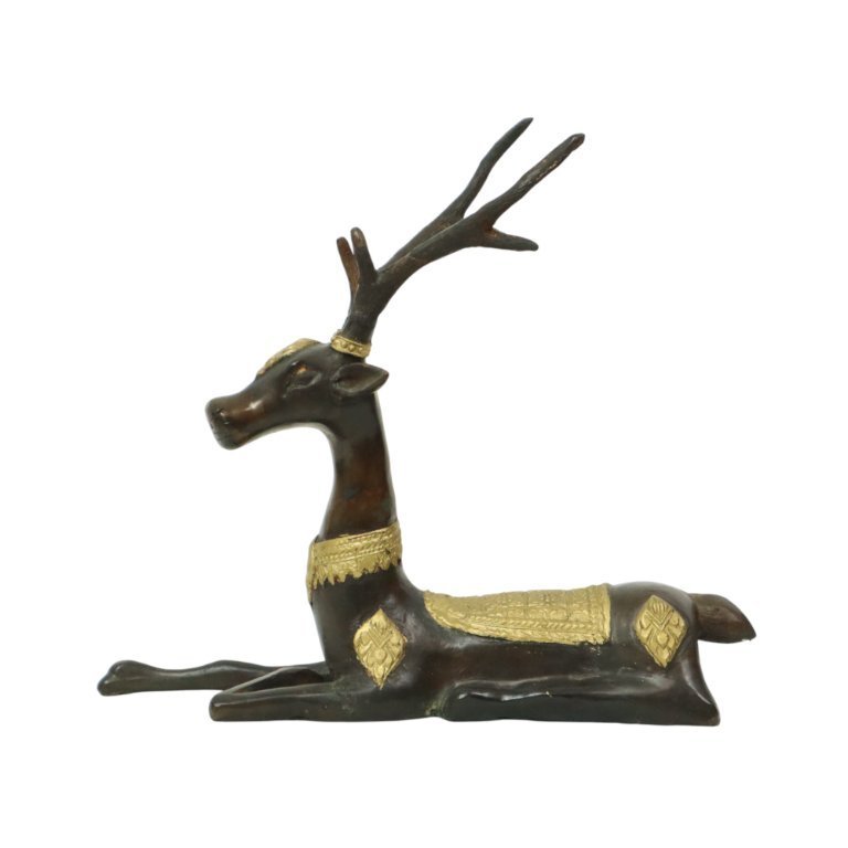 Statua Cervo In Bronzo Per Giardino - Giovane Cervo Sdraiato - Decorazione Da Esterno 40x26x18 Cm - Foto 4