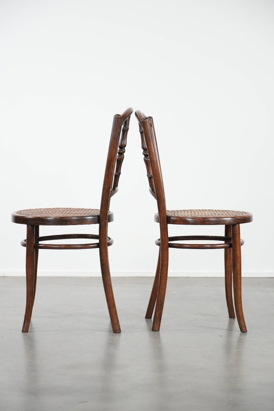 Image 1 of 2 x Wooden vintage bistro chair Jacob & Josef Kohn Wien with a wicker seat