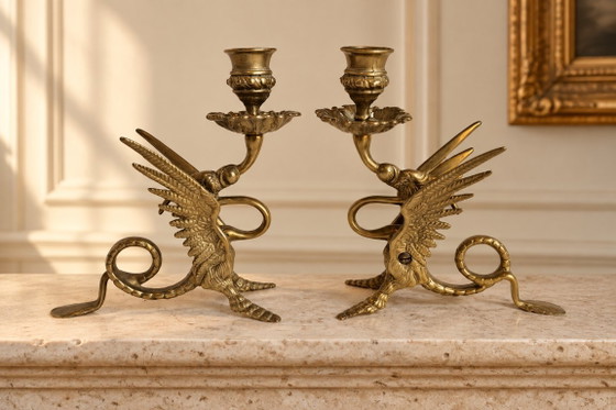 Coppia di portacandele con draghi alati – Stile Napoleone III – Metal (photo 2 of 13)