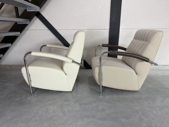 Leolux Scylla Armchairs with Footstool - Fabric and Leather – Footstools & poufs, Textile (photo 3 of 17)