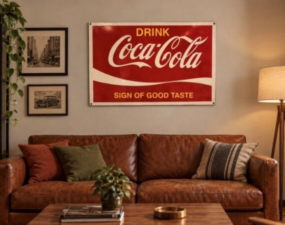 Insegna Coca Cola, anni '70, Coca-Cola, Decorazioni murali, Metallo, Rosso, Vintage (foto 4 di 5)