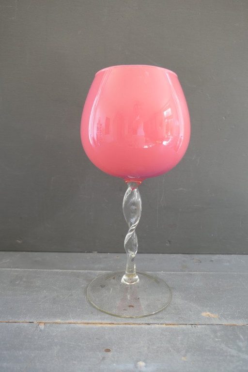 Vintage Empoli Glass Vase on Foot Pink