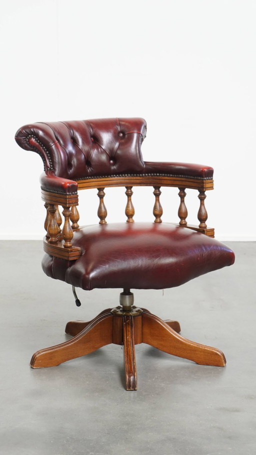 Red cowhide leather height adjustable chesterfield office chair