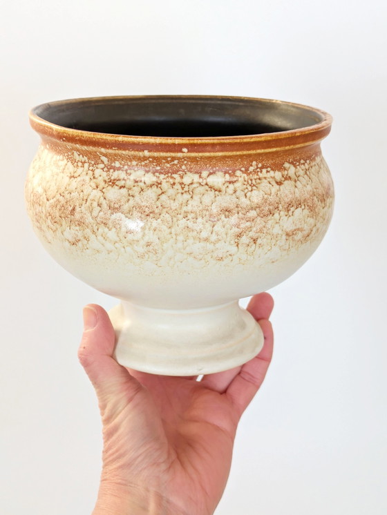 Image 1 of Fioriera vintage in ceramica VEB Haldensleben di metà secolo | Germania dell'Est | Beige e marrone ruggine