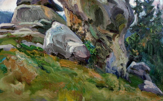 Origineel olieverfschilderij Berglandschap Rocks – Schilderijen & Tekeningen, Canvas (photo 5 of 5)
