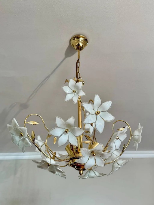 Hollywood Regency Franco Luce Style Murano Chandelier, Italy, 1980s / Murano Chandelier / Vintage Chandelier / Murano Flower Cha