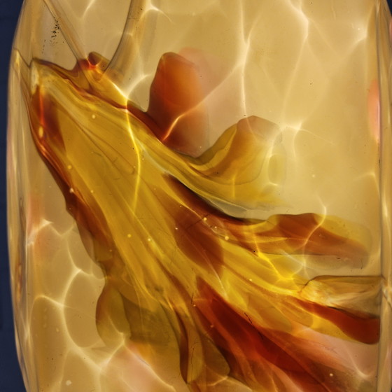 Image 1 of Suspension Art Déco ancienne en verre opalin marbré ambré