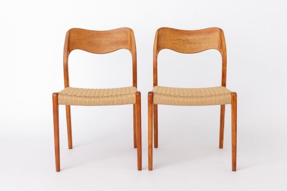 Image 1 of Set of 6 Niels Otto Møller Model 71 Dining Chairs, 1960s, Danish Mid Century Teak Chairs with Danish Cord Seats, Scandinavian De