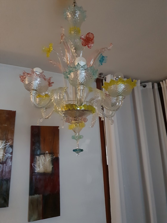 Image 1 of Lampadario 6 bracci colorato in vetro di Murano