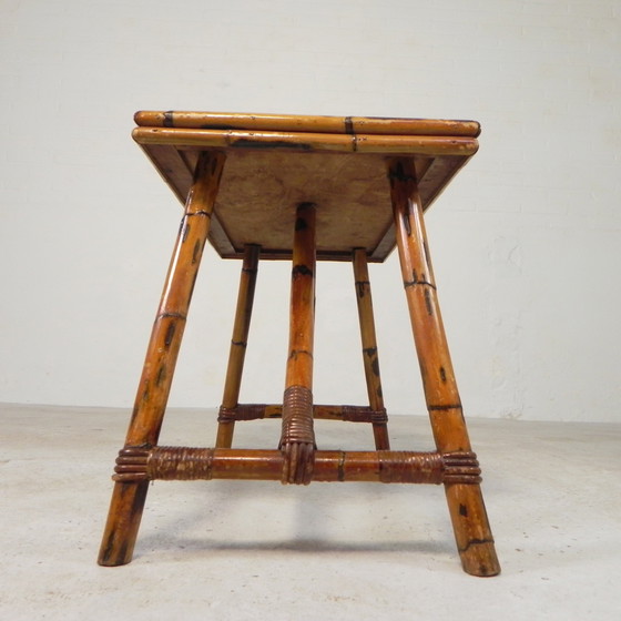 Image 1 of Rattan and bamboo coffee table with tiles, tile table, 1950s