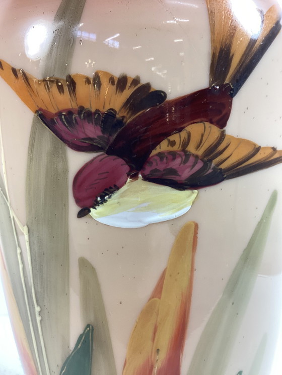 Image 1 of Art nouveau glaze opaline handbeschilderde vaas