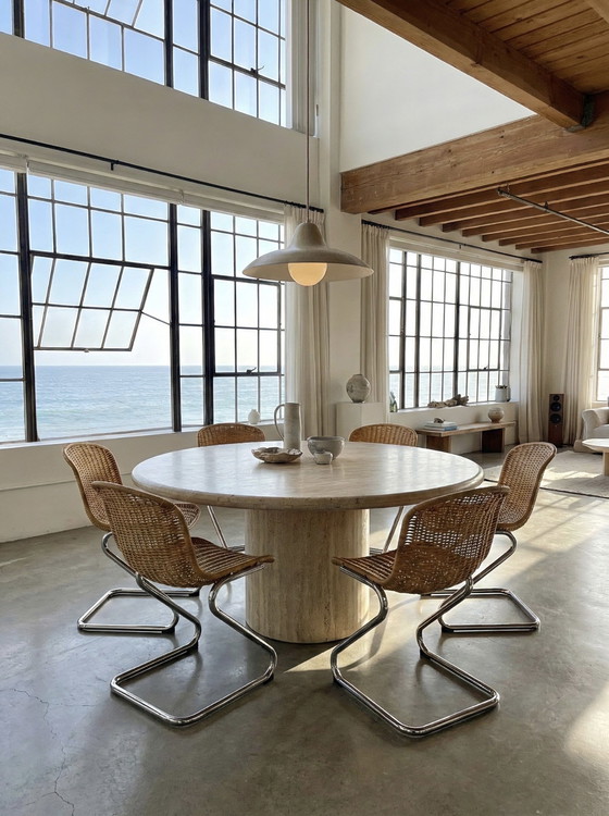 Image 1 of SET OF 6 RATTAN CHROME CANOPY CHAIRS IN THE GASTONE RINALDI STYLE, ITALY 1970s