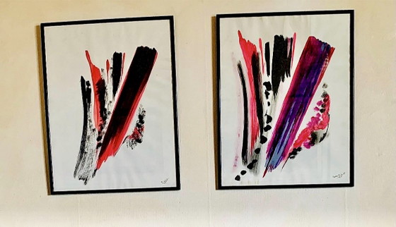 Abstraction 1983 - set of 2 - Bernard Schmitt (1950) – Paintings & Drawings, Paper, Glass (photo 2 of 10)