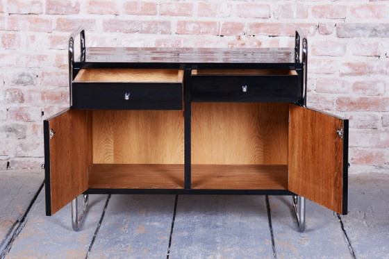 Restored Bauhaus Small Cabinet, By R. Slezák, Chrome-Plated Steel, Czech, 1930s – Metal, Wood (photo 10 of 13)