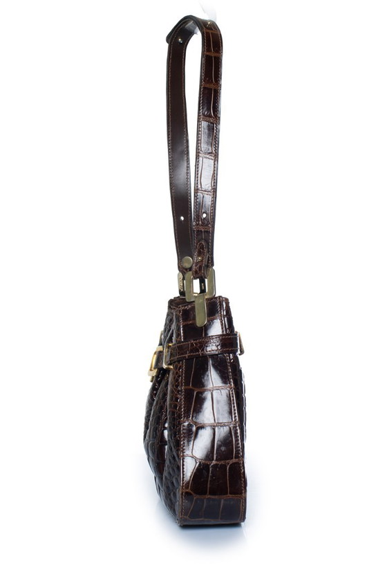 Lancel, Brown Glazed Crocodile Leather Shoulder Bag – Bucket bags, Exotic (photo 4 of 8)