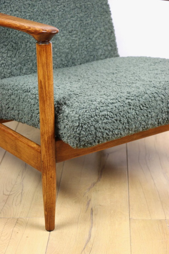 Image 1 of Sedia GFM-142 in pelle bouclé color oliva attribuita a Edmund Homa, anni '70