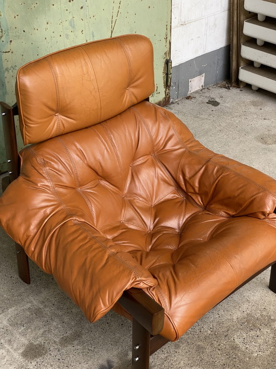 Image 1 of PERCIVAL LAFER | Fauteuil lounge MP-41 en cuir cognac, fabriqué au Brésil, lot de 2, rare