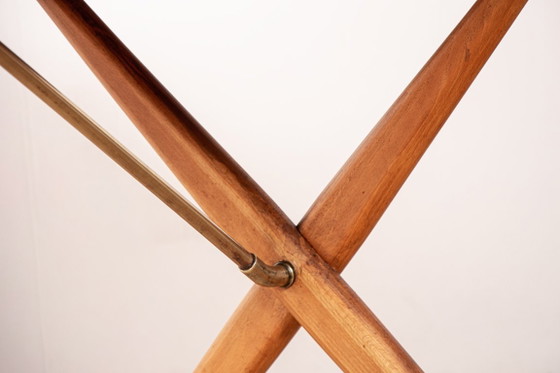 Image 1 of Deense eettafel van massief teak en beukenhout met messing, model AT 303, ontworpen door Hans Wegner voor Andreas Tuck in 1960.