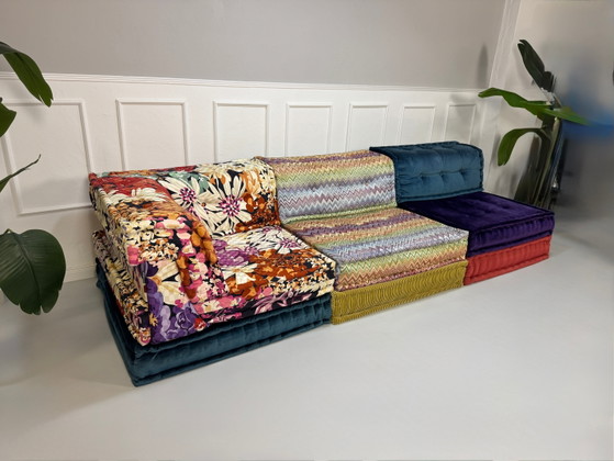 Image 1 of Roche Bobois Mah Jong Sofa Stoff 3-Sitzer handgefertigt MahJong Bunt Frankreich