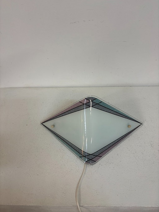 Aplique de pared posmoderno de cristal con forma de diamante, cristal de color, años 80