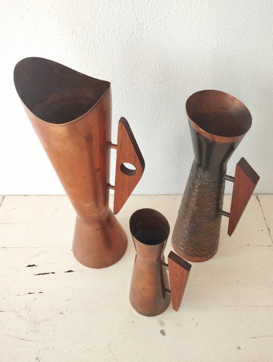 Image 1 of Set of three vintage copper Dahlmann vases