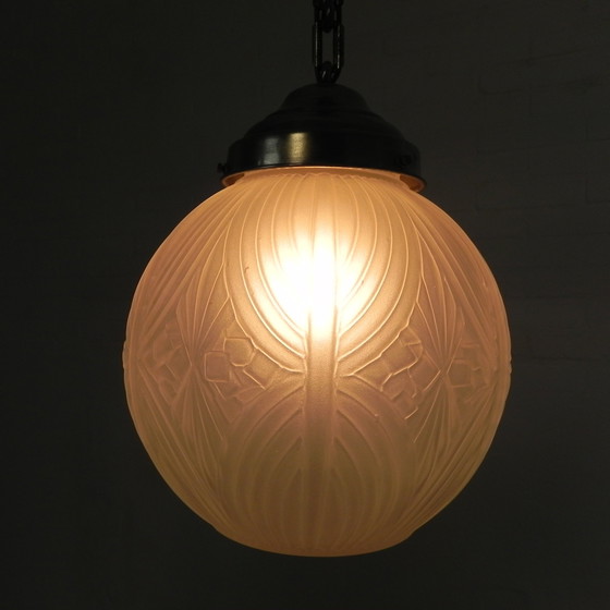 Image 1 of Art Deco pendant lamp with round sphere with geometric patterns, 1930s