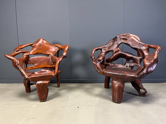 Image 1 of Grande set di sedie in radice di ulivo, anni '60