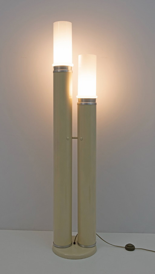 Space Age Opaline Glas en Gelakt Metaal Cilinders Vloerlamp, 1970