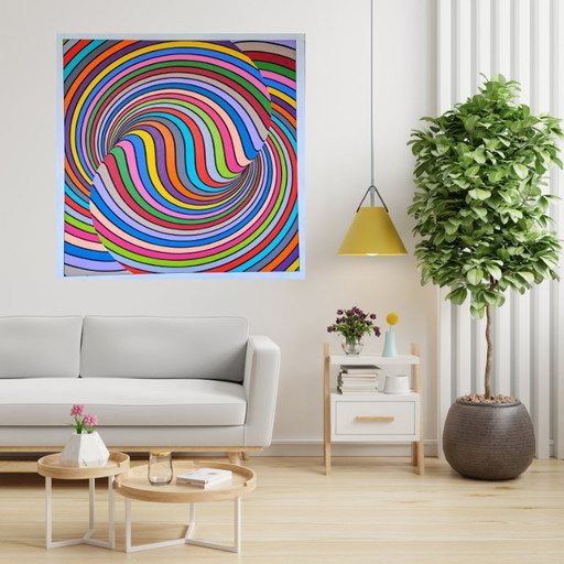 Modern abstract schilderij – ‘Beweging’ door Franklin van Dam – Op-Art acryl op MDF – 95 x 95 cm