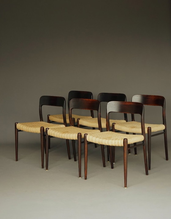 Image 1 of Model 75 Chairs in Beech by Niels Otto Møller for J.L. Moller, 1960s, Set of 6