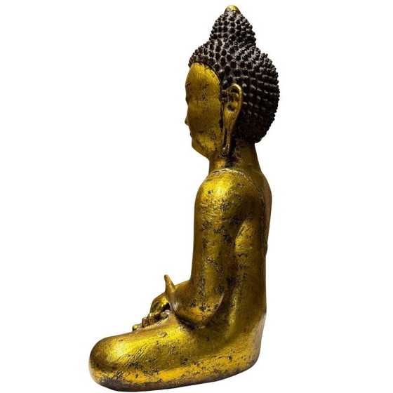 Antico Buddha Cinese in Ghisa Dorata – XVIII/XIX Secolo – Bhumisparsha Mudra – Fusione di Qualità Museale (photo 8 of 10)