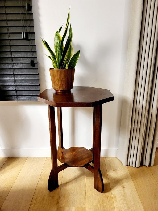 Art Deco wooden side table or plant table, octagonal
