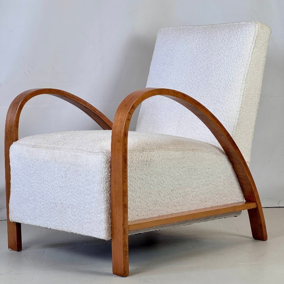 Image 1 of Paar französische Art-Déco-Sessel mit weißem Bouclé-Stoff, 1930er Jahre