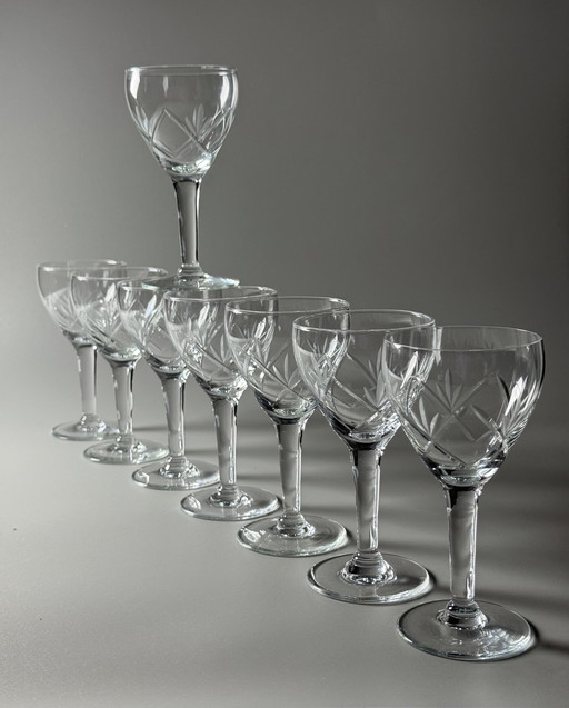 Holmegaards Glasværk - 1920s - Set of 8 Hand-Engraved Crystal Port, Dessert Wine & Sherry Glasses — Model Ulla