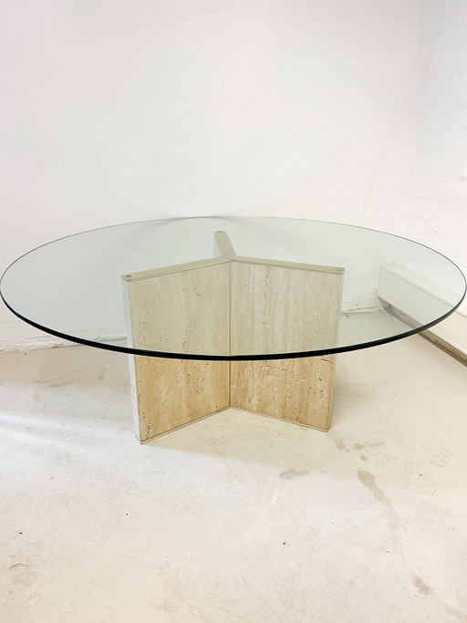 Vintage travertine glass coffee table