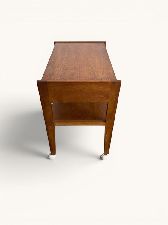 Deense Vintage Teak Trolley Op Zwenkwieltjes Met Lade – Serveerwagens, Wood (photo 4 of 5)