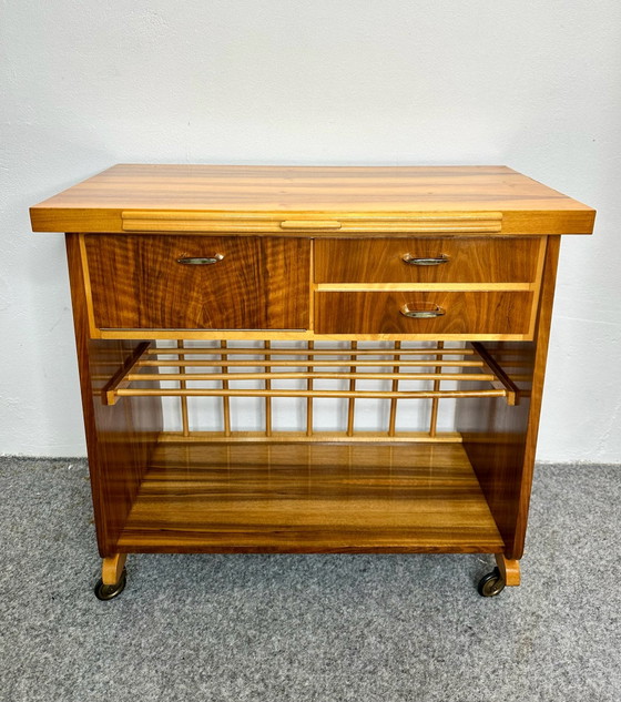 Mid Century Bar Cart Side Table 50s 60s Vintage, Wood, Brown (photo 14 of 15)